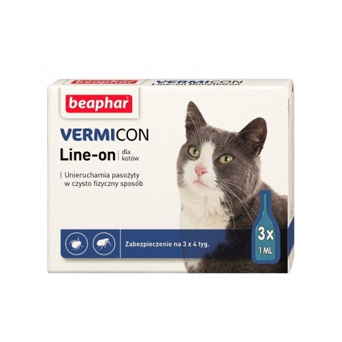 Beaphar VERMICON Line-on Cat 3x1ml - krople dla kotów przeciw ektopasożytom