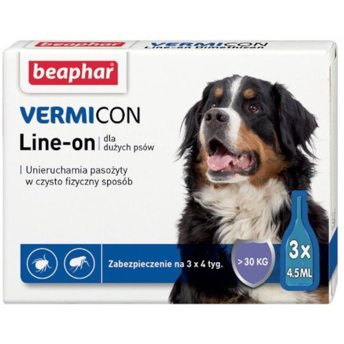 Beaphar VERMICON Line-on Dog 3x4,5ml - krople dla psów przeciw ektopasożytom - psy duże powyżej 30kg