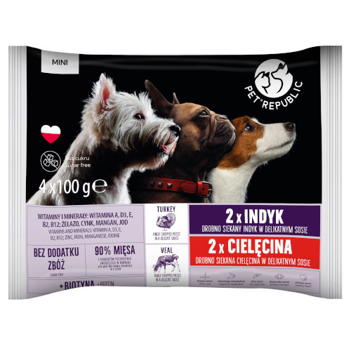 Pet Republic dla psów małych ras z cielęciną i indykiem 4x100g