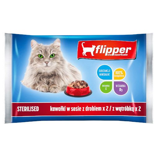 Flipper dla kotów sterylizowanych z drobiem i wątróbką 4x100g