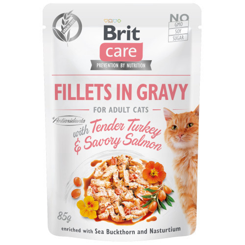 Brit Care Cat Fillets in Gravy Tender Turkey and Savory Salmon 85g
